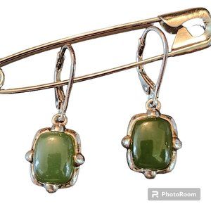 Vintage Chinese Nephrite Jade Earrings Sterling Silver Art Deco Dangle